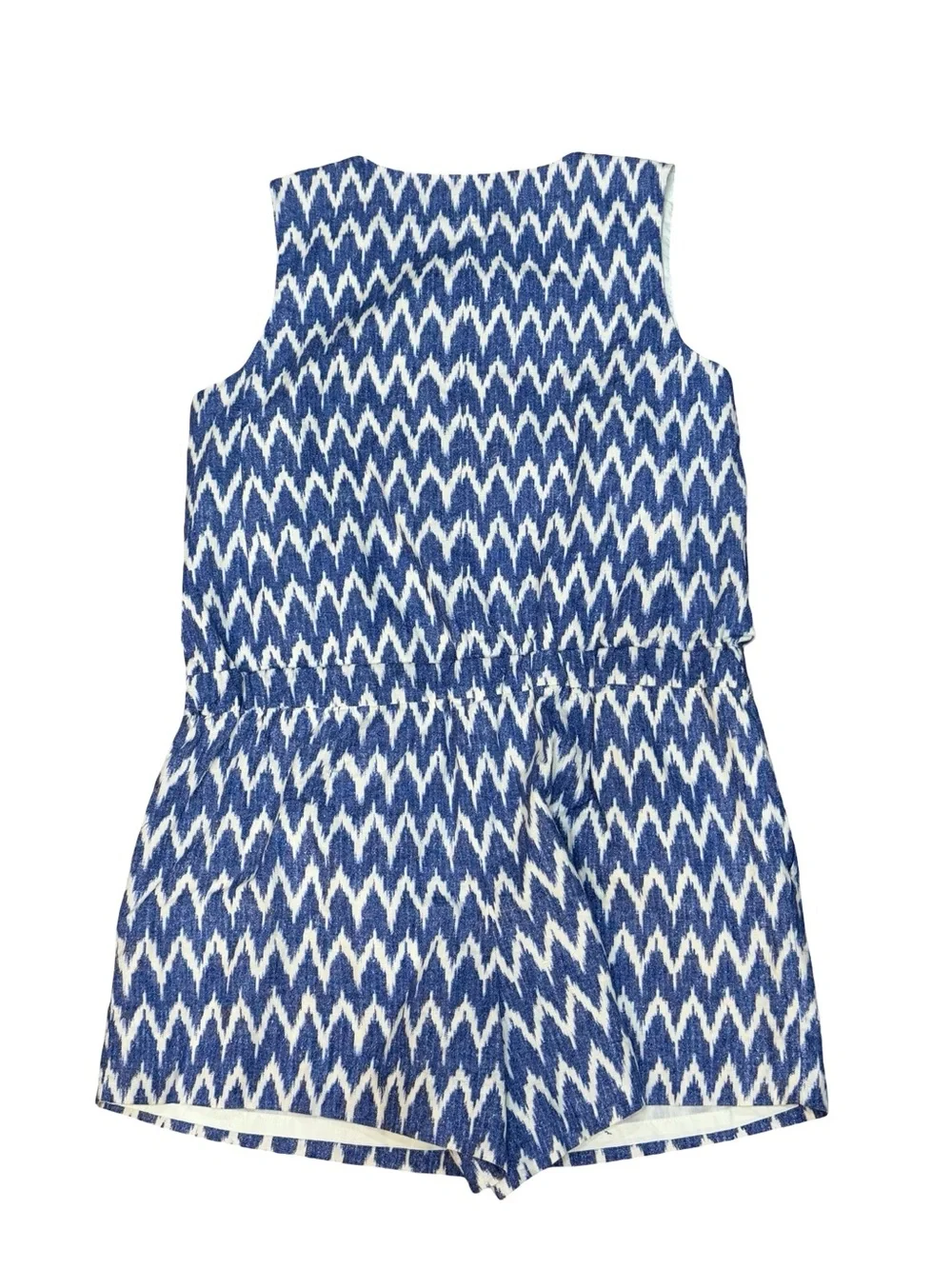 🌟 J.Crew Factory Blue & White Linen Blend Sleeveless Romper Women's Size 12
